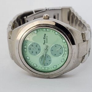 Fred Belay Men's Watch 40MM Green Dial Gray Tone‎ Bracelet 8" New Battery